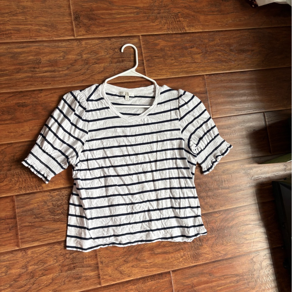Design History Women's XL Navy and White Striped Slub Knit Tee